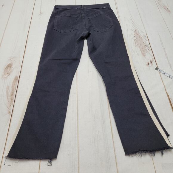 Mother Insider crop step fray black guilty racer striped jeans raw hem - Picture 3 of 11